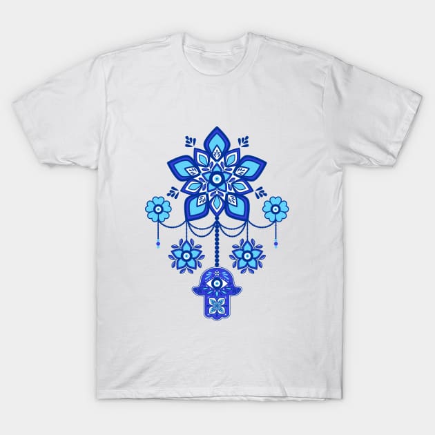 Evil Eye Mandala and Hamsa T-Shirt by Ahlam Artist